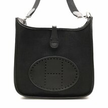 1円 美品 HERMES エルメス エヴリン PM キャンバス レザー ショルダー バッグ ブラック シカクH刻印 a3141_画像1