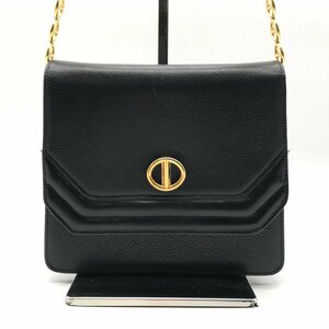 1円 良品 Christian Dior ディオール CDロゴ金具 ヴィンテージ レザー チェーン ショルダー バッグ ブラック a3239