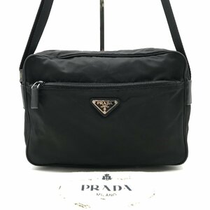 1円 美品 PRADA プラダ 三角ロゴ テスート ナイロン フロントジップ ショルダー バッグ ブラック a3260