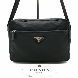 1円 美品 PRADA プラダ 三角ロゴ テスート ナイロン フロントジップ ショルダー バッグ ブラック a3260の画像1