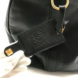 1円 良品 LOEWE ロエベ アナグラム レザー ハンド ボストン バッグ ブラック a2576の画像7