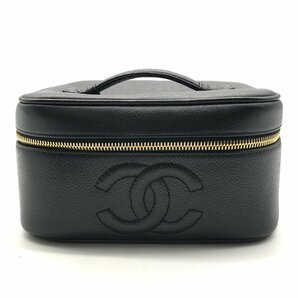 1円 良品 CHANEL シャネル ココマーク キャビアスキン ハンド バニティ バッグ ブラック a2888の画像1