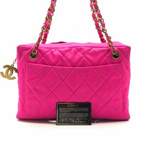 1円 良品 CHANEL シャネル ココマーク マトラッセ ナイロン チェーン ショルダー バッグ ピンク a3274