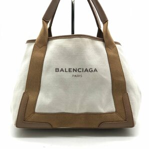 1円 BALENCIAGA バレンシアガ ネイビー カバスS 339933 ポーチ付 ブラウン キャンバス レザー ハンド バッグ k250の画像1