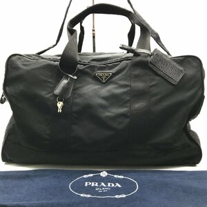 1円 美品 PRADA プラダ 三角ロゴ 2WAY テスート ナイロン ボストン ショルダー バッグ ブラック a3069