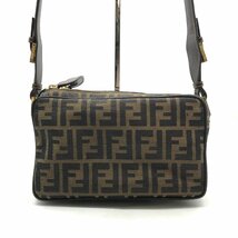 1円 良品 FENDI フェンディ ズッカ キャンバス レザー ボックス型 ショルダー バッグ ブラウン a3425_画像1