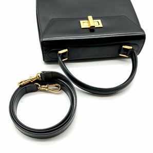 1円 超美品 CELINE セリーヌ ロゴ金具 ターンロック 2WAY レザー ハンド ショルダー バッグ ブラック a3471の画像6