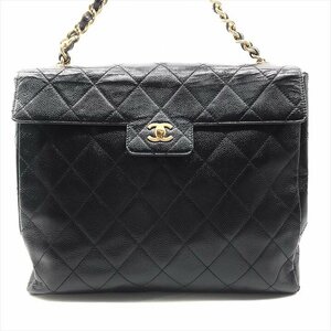 1円 良品 CHANEL シャネル ココマーク キャビアスキン マトラッセ ターンロック チェーン トート ショルダー バッグ ブラック a2394