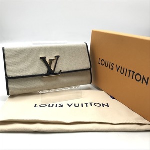 美品 LOUISVUITTON LVロゴ ポルトフォイユ カプシーヌ キャンバス レザー ブラック 長財布 ウォレット a3122