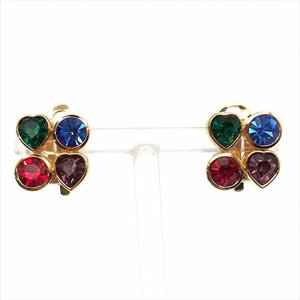 1 jpy super-beauty goods SAINT LAURENT sun rolan color stone Gold GP earrings accessory k1814