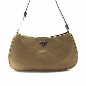 1円 良品 PRADA プラダ テスート ナイロン ポーチ ハンド バッグ 三角ロゴ ブラウン k1859