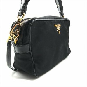 1円 良品 PRADA プラダ ２WAY ロゴ金具 ナイロン ショルダー バッグ ブラック a3328の画像7