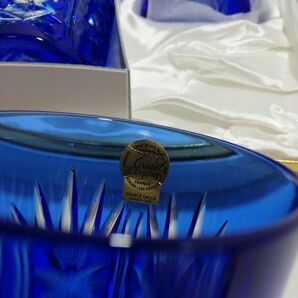 Cristal D'Arques クリスタルダルク × カメイガラス 色被せ切子 グラス 5点セット ブルー 元箱付 未使用品 [タンブラー ガラス工芸品]の画像5