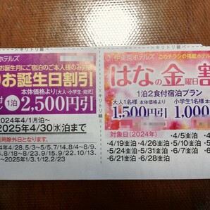 送料63円～ 伊東園ホテルズ 伊東園ホテル 静岡県 お誕生日割引券 2500円引 2025/4/30泊迄 /はなの金曜日割引 2024/6/28泊迄の画像1