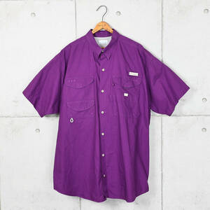 Columbiaコロンビア◆PFG コットン 半袖フィッシングシャツ◆パープル◆サイズXL