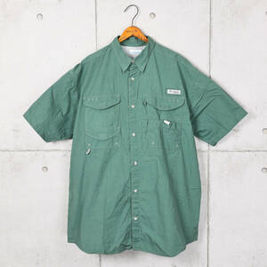 Columbiaコロンビア◆PFG コットン 半袖フィッシングシャツ◆グリーン◆サイズL