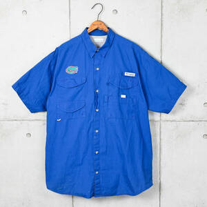 Columbiaコロンビア◆PFG コットン 半袖フィッシングシャツ◆ブルー◆サイズL