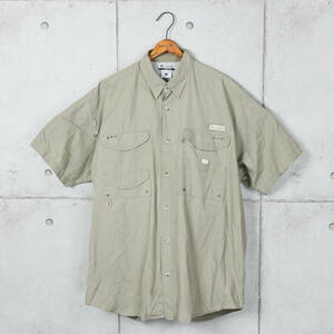 Columbiaコロンビア◆PFG コットン 半袖フィッシングシャツ◆グレーベージュ◆サイズL