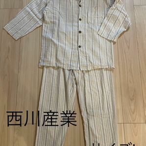 ＊西川産業：サイズL：ベージュ系のストライプ柄の長袖パジャマ・＊の画像1