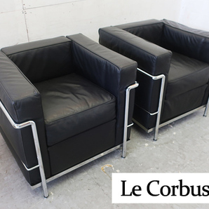 ■P736■美品■Le Corbusier/ル・コルビジェ■LC2/グランドコンフォール■総革/本革■1人掛けソフ/1PSOFA■2台セット■黒■名作■高級■の画像1