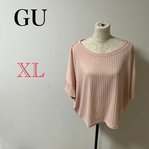 【GU】レディース　ブラウス　カットソー　シャツ　ピンク　Tシャツ リボン　古着 五分袖