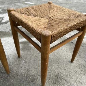 ラッシチェア 椅子 スツール チェア レトロ アンティーク 縄 二脚セット 古物 古道具の画像3