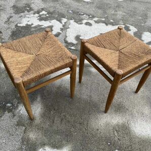 ラッシチェア 椅子 スツール チェア レトロ アンティーク 縄 二脚セット 古物 古道具の画像1