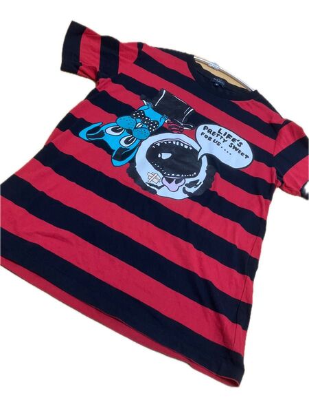 PaulSmith ポールスミスジーンズ赤黒太ボーダー ビッグプリントTシャツサイズM