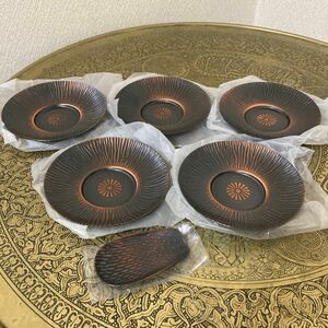 尚美堂　純銅製　茶匙　菊紋茶托5枚　未使用品　茶器