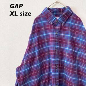 GAP ギャップ　長袖シャツ　ボタンダウン　チェック　総柄　男女兼用　XLサイズ　BDシャツ　ユニセックス　大きいサイズ　ビッグシルエット