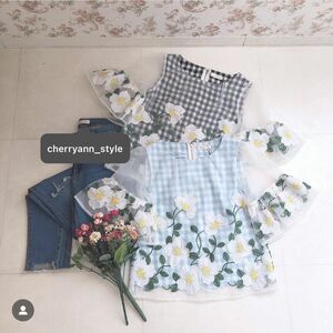 cherry ann オーガンジーフラワーチェックトップス　新品タグ付き 