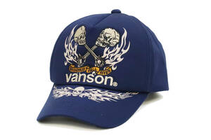 バンソン キャップ VANSON 帽子 5方パネル コットンキャップ 刺繍＆ステッカー スカルピストン NVCP-2206 新品 ネイビー