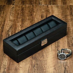 送料無料 腕時計が映えるブラックインナー仕様！腕時計ケース 収納ボックス ディスプレイ 6本 鍵付き コレクション収納 ウォッチケース 黒の画像4