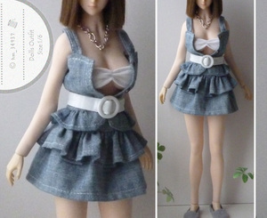 *TBLeague S48A doll clothes : Denim bustier + frill skirt + tube top + belt + accessory 