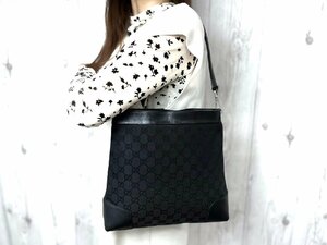 極美品 GUCCI グッチ GGキャンバス ハンドバッグ ショルダーバッグ バッグ キャンバス×レザー 黒 71145