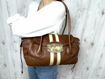 極美品 PRADA プラダ リザード ハンドバッグ ショルダーバッグ バッグ レザー×キャンバス 茶 70964Y_画像1