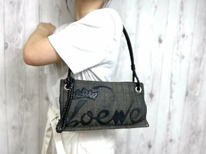 極美品 LOEWE ロエベ ハンドバッグ ショルダーバッグ バッグ デニム×レザー 黒 70210Y