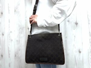 極美品 GUCCI グッチ GGキャンバス ショルダーバッグ バッグ キャンバス×レザー 茶 メンズ 70398