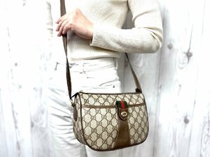 極美品 GUCCI グッチ オールドグッチ GGスプリーム インターロッキング シェリーライン ショルダーバッグ バッグ レザー キャンバス茶70482