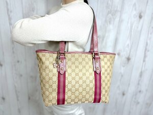 極美品 GUCCI グッチ GGキャンバス トートバッグ ショルダーバッグ バッグ キャンバス×レザー ベージュ×ピンク系 70485