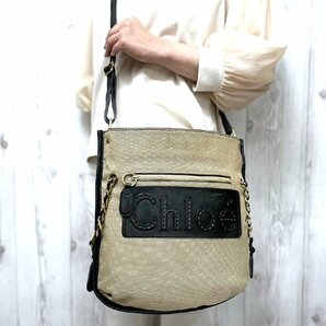 極美品 Chloe' クロエ ハーレー ショルダーバッグ トートバッグ バッグ キャンバス×レザー 黒系 A4収納可 70735の画像1