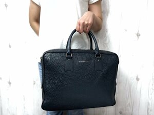 極美品 BURBERRY バーバリー ビジネスバッグ トートバッグ バッグ レザー 紺 A4収納可 メンズ 70733