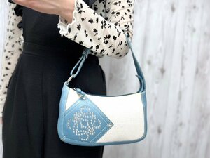  beautiful goods LOEWE Loewe hole gram studs handbag shoulder bag bag canvas × leather ivory × light blue 71047