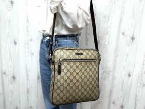 極美品 GUCCI グッチ GGスプリーム ショルダーバッグ バッグ レザー 茶系 メンズ 71126