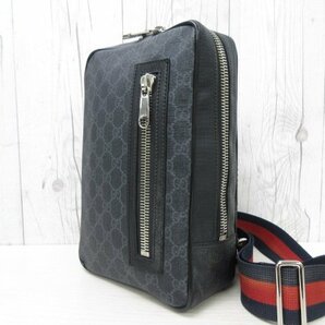 極美品 GUCCI グッチ GGスプリーム ボディバッグ ショルダーバッグ バッグ レザー×キャンバス 黒 メンズ 70255の画像4