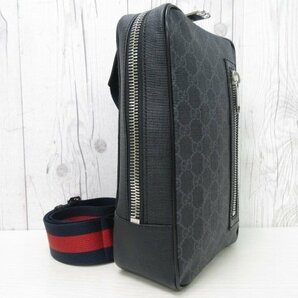 極美品 GUCCI グッチ GGスプリーム ボディバッグ ショルダーバッグ バッグ レザー×キャンバス 黒 メンズ 70255の画像5