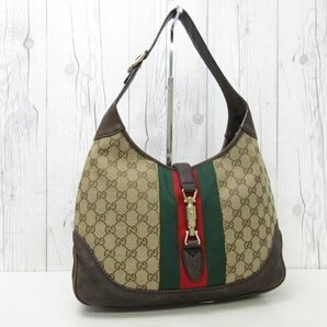 極美品 GUCCI グッチ GGキャンバス ニュージャッキー シェリーライン ハンドバッグ バッグ キャンバス×ヌバッグ レザー ベージュ 茶 66609の画像2