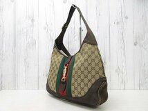 極美品 GUCCI グッチ GGキャンバス ニュージャッキー シェリーライン ハンドバッグ バッグ キャンバス×ヌバッグ レザー ベージュ 茶 66609_画像4