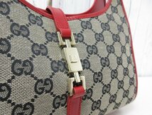 極美品 GUCCI グッチ GGキャンバス ジャッキー ハンドバッグ ショルダーバッグ バッグ キャンバス×レザー 茶系×赤 71018_画像9