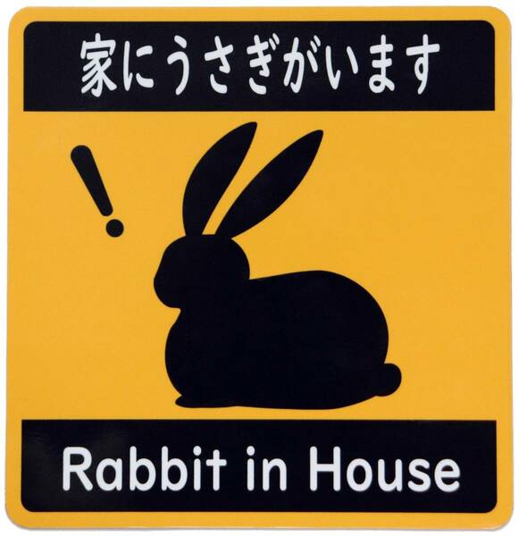 カーステッカー 家にうさぎがいます 車用マグネットシート Rabbit in House おもしろシール UVラミネート加工（耐候性・耐水）14×14cm